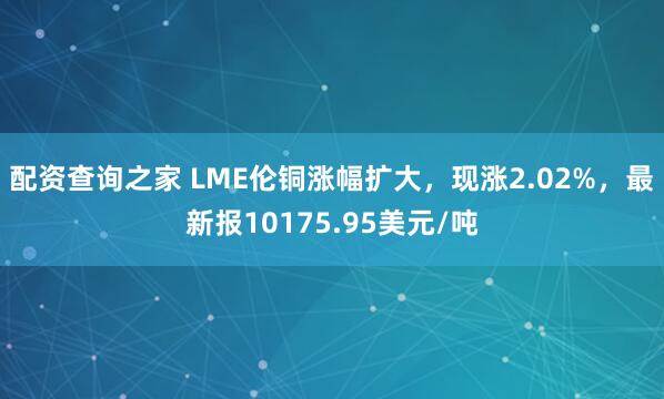 配资查询之家 LME伦铜涨幅扩大，现涨2.02%，最新报10175.95美元/吨